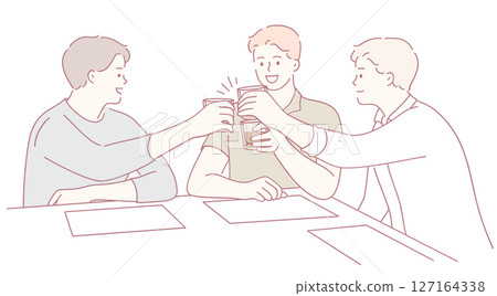 A group of friends joyfully toasting together in a cheerful and vibrant gathering environment A group of friends joyfully toasting together in a cheerful and vibrant gathering environment 127164338