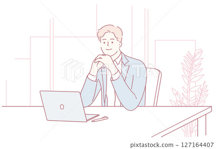 A confident professional at work, engaged with a laptop, showing career dedication and expertise 127164407