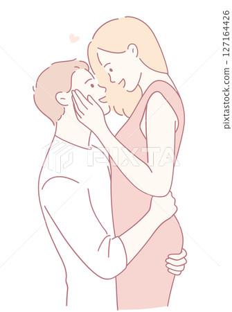A Beautiful and Romantic Embrace Between a Loving Couple with Tender and Sweet Expressions 127164426