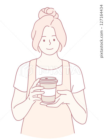 An Illustration of a Barista Holding a Coffee Cup in a Modern and Minimalistic Design Style An Illustration of a Barista Holding a Coffee Cup in a Modern and Minimalistic Design Style 127164434