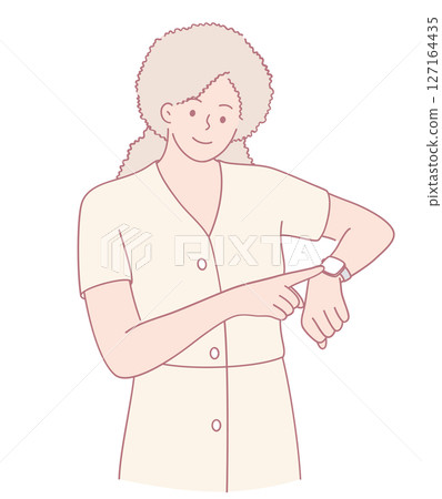 A Woman Checking the Time on Her Watch, Indicating an Important Moment in Her DaytoDay Activities A Woman Checking the Time on Her Watch, Indicating an Important Moment in Her DaytoDay Activities 127164435