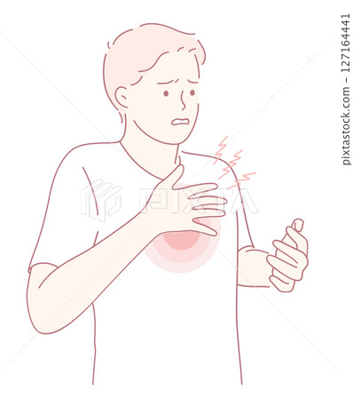 An Illustration Depicting Chest Pain, Discomfort, and Related Symptoms for Awareness Purposes 127164441