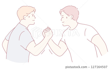 The exciting theme of Friendship and Competition in an Arm Wrestling Battle between pals 127164507