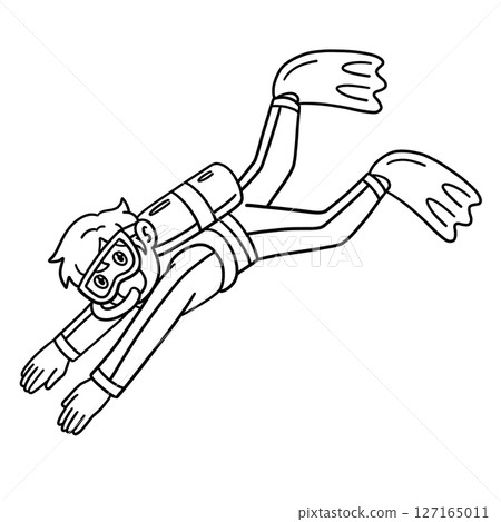 Scuba Diving Male Swimming Isolated Coloring Page  127165011