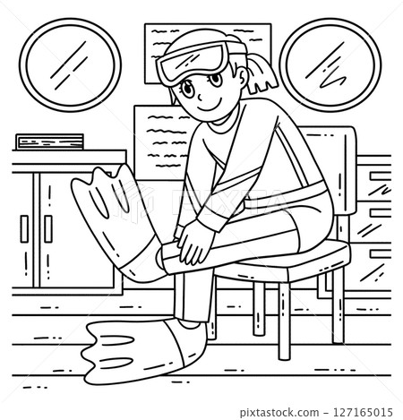 Scuba Diving Female Wearing Equipment Coloring  127165015