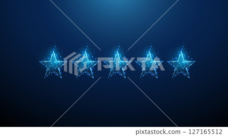 Five stars rating. Quality evaluation, customer feedback, digital review, audience response, user satisfaction concept. Low poly style 127165512