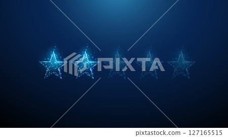 Blue two stars rating. Customer feedback, digital review, user satisfaction concept. Low poly style. 127165515