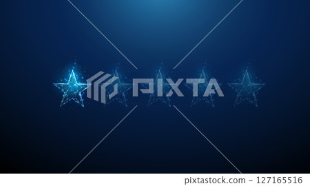 Blue one star rating. Customer feedback, digital review, user satisfaction concept. Low poly style. 127165516