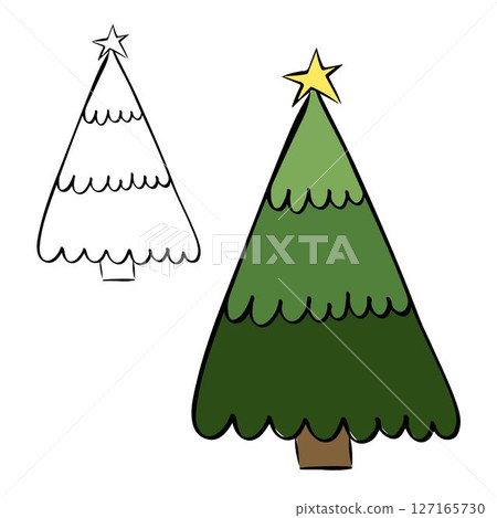 Christmas tree Simple Geometric isolated on transparent background. Vector graphic line ink illustration. design for fashion graphics, textile prints, fabrics, wallpapers. 127165730