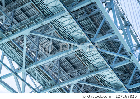 Photo of the back of a large iron bridge Photo of the back of a large iron bridge 127165829