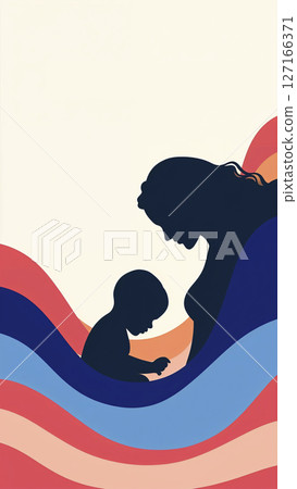 Mother and baby poster colorful abstract wave modern art poster style 127166371