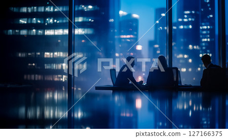 Business scene in a conference room at night Business scene in a conference room at night 127166375