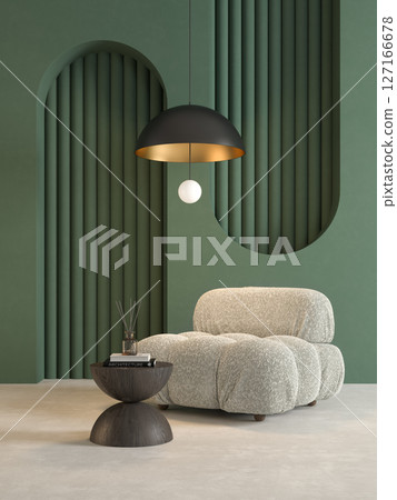 Memphis style conceptual interior room 3d illustration 127166678