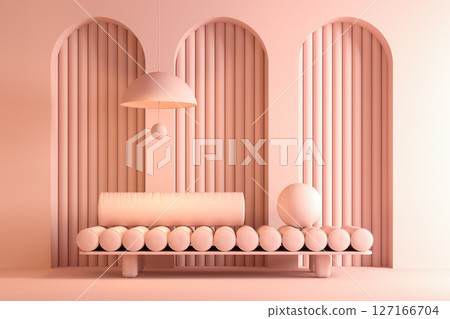 Memphis style conceptual interior room 3d illustration 127166704