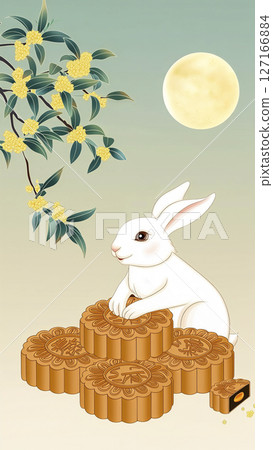 新中式風極簡中秋節插畫海報 127166884