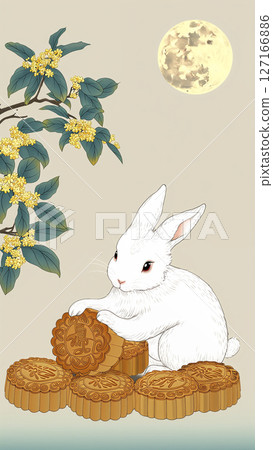 新中式風極簡中秋節插畫海報 127166886