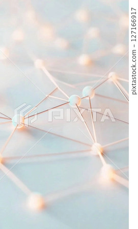 Molecular structure with interconnected spheres, scientific concept, soft blue white hues 127166917
