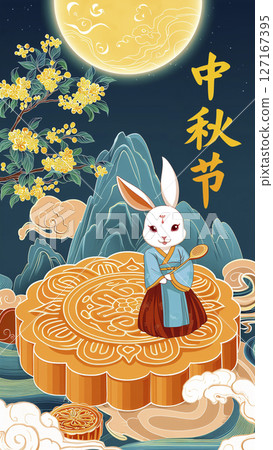 新中式傳統中秋節插畫海報背景 127167395