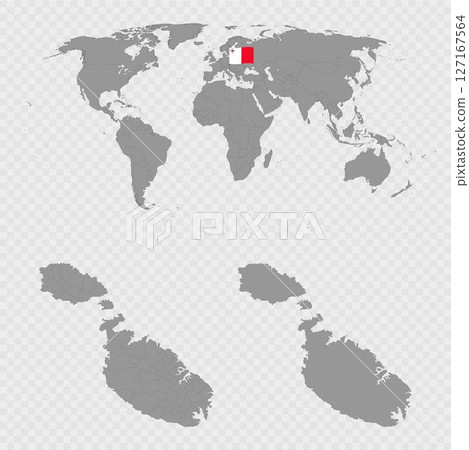 Malta Administrative Divisions Map Set with World Location. Malta Administrative Divisions Map Set with World Location. 127167564