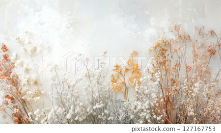 Floral compositions with delicate dried flowers and pastel tones 127167753
