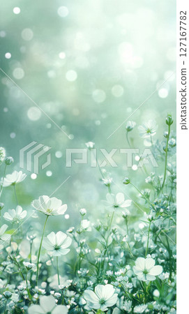 Delicate White Wildflowers in a Soft Dreamy Glow 127167782
