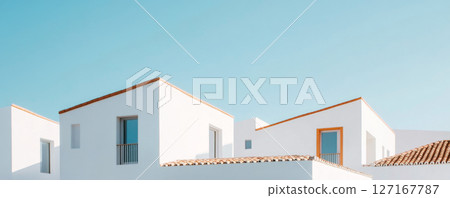 Modern Mediterranean-Style Houses with Blue Sky 127167787