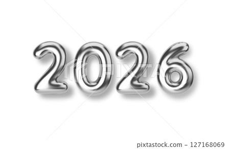 Shiny metallic 2026 vector illustration with a modern 3D style, perfect for New Year designs, event promotions, and marketing materials. Ideal for futuristic and celebratory themes. 127168069