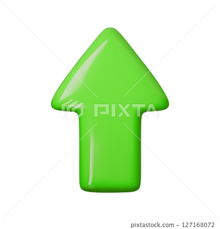 Bright green glossy 3d arrow vector illustration, perfect for success and growth concepts. Ideal for business presentations, website designs, and marketing materials. Trendy and eye-catching. 127168072