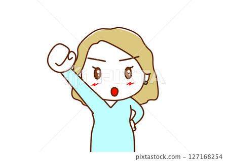 （上半身正面）一名白人女子舉起右手，臉上帶著堅定的表情 127168254