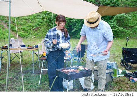 Seniors, camping, outdoor, barbecue, BBQ, family, colleagues, friends Seniors, camping, outdoor, barbecue, BBQ, family, colleagues, friends 127168681