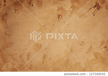 Old grunge rustic parchment paper with dried blood splatter Old grunge rustic parchment paper with dried blood splatter 127169242