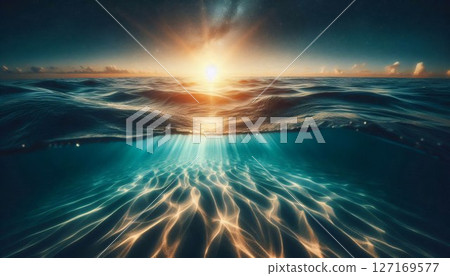 The light of the setting sun shining into the clear water The light of the setting sun shining into the clear water 127169577