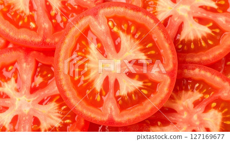 Juicy texture of a fresh tomato cross section 127169677
