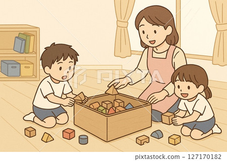 孩子們和老師一起練習整理的插圖 生成式人工智慧 127170182