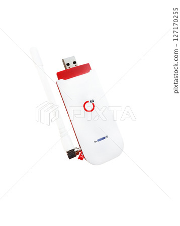 Modem with antenna for mobile internet on white background 127170255