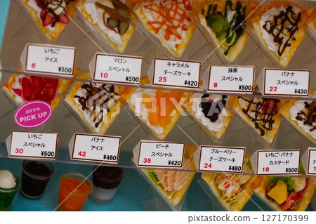 Miniature menu display for a creperie Miniature menu display for a creperie 127170399