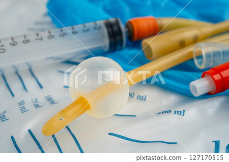 Foley catheter and urine drainage bag collect urine for disability or patient in hospital. 127170515