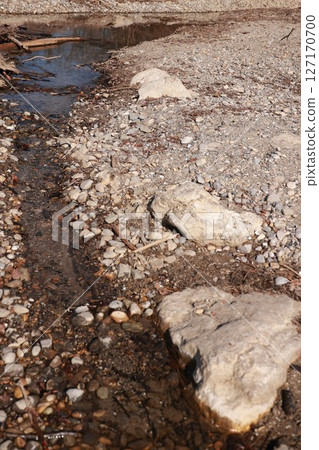 A rocky area with a small stream of water running through it A rocky area with a small stream of water running through it 127170700