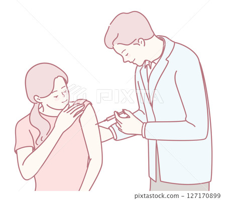Illustration Depicting the Vaccination Process Involving a Nurse and a Patient During Care 127170899