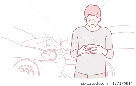 Man Texting Near Vehicles Common Everyday Moments of Distracted Interaction and Activity Man Texting Near Vehicles Common Everyday Moments of Distracted Interaction and Activity 127170914