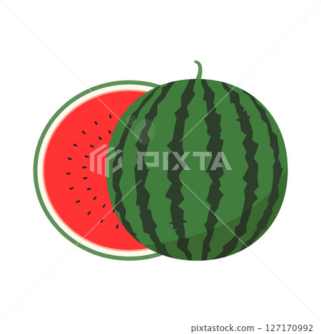 西瓜向量圖解。大西瓜和切開的西瓜的剪貼畫。 127170992