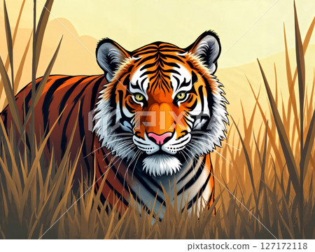 Tiger in tall grass 127172118