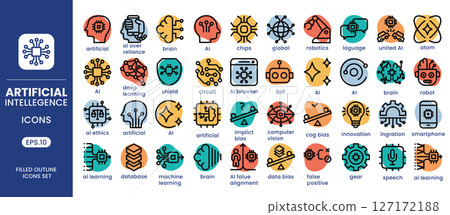 Artificial Intelligence line color icons set.Vector illustration 127172188