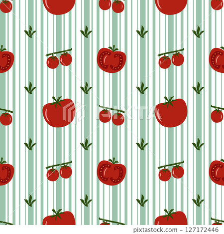 red tomatoes vegetables seamless pattern decoration fresh striped background 127172446