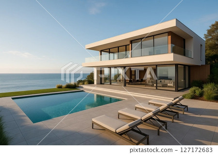 Modern House with Spacious Terrace Facing the Sea and Enhanced Pool Area 127172683