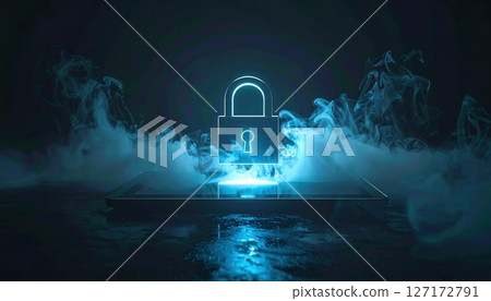 Digital Security Concept with Glowing Lock Icon and Mystical Smoke Effects on a Dark Background for Privacy Protection and Cybersecurity Illustration Digital Security Concept with Glowing Lock Icon and Mystical Smoke Effects on a Dark Background for Privacy Protection and Cybersecurity Illustration 127172791