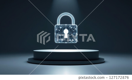 Futuristic Digital Lock Icon with Secure Keyhole on Circular Platform Highlighting Cybersecurity and Data Protection Technologies in a Modern Digital Environment 127172876