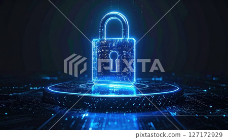 Digital Security Concept with Neon Glowing Lock and Broken Lines on Dark Background Representing Data Protection and Cybersecurity Technology Digital Security Concept with Neon Glowing Lock and Broken Lines on Dark Background Representing Data Protection and Cybersecurity Technology 127172929