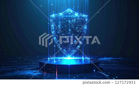 Futuristic digital shield hologram glowing blue cybersecurity protection concept for data safety digital security and technology innovation visualization Futuristic digital shield hologram glowing blue cybersecurity protection concept for data safety digital security and technology innovation visualization 127172931