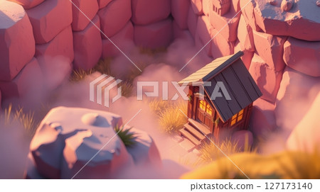 Cozy cabin nestled between pink rock formations 127173140